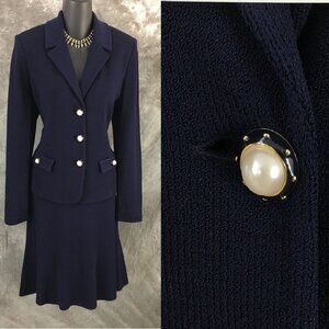 BEAUTIFUL St John collection knit Blue pearl jacket skirt suit size 6